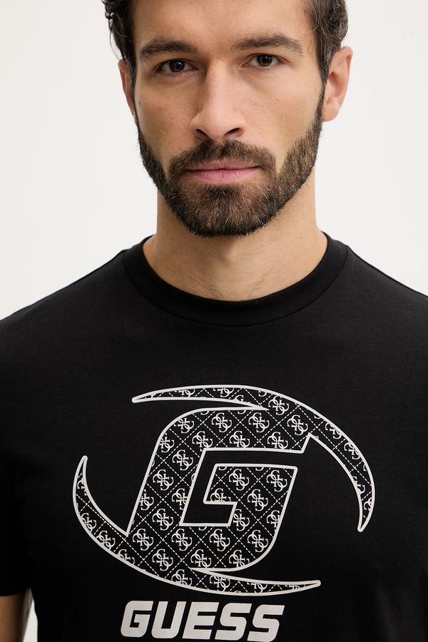 Бавовняна футболка Guess KELE колір чорний фото 4