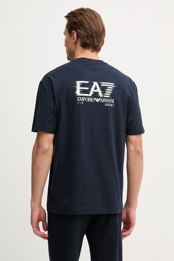 Хлопковая футболка EA7 Emporio Armani цвет синий фото 2