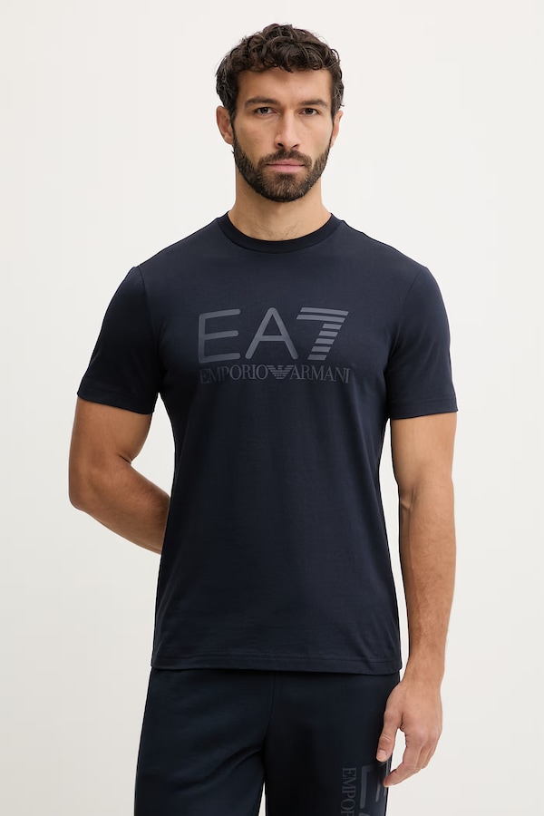 Бавовняна футболка EA7 Emporio Armani колір синій