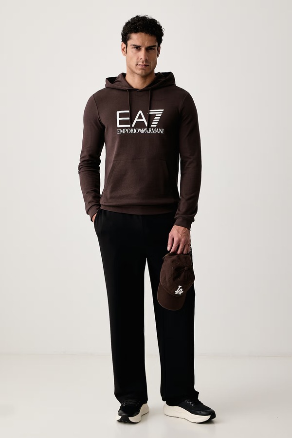 Кофта с капюшоном мужская хлопковая EA7 Emporio Armani цвет коричневый