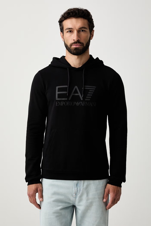 Кофта з капюшоном чоловіча бавовняна EA7 Emporio Armani колір чорний