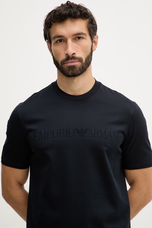 Бавовняна футболка Emporio Armani колір синій фото 4