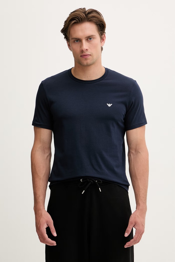 Футболка basic чоловіча бавовняна з еластаном 2 шт. Emporio Armani Underwear колір темно-синій