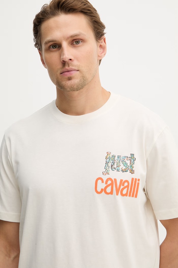 Бавовняна футболка Just Cavalli колір бежевий фото 4