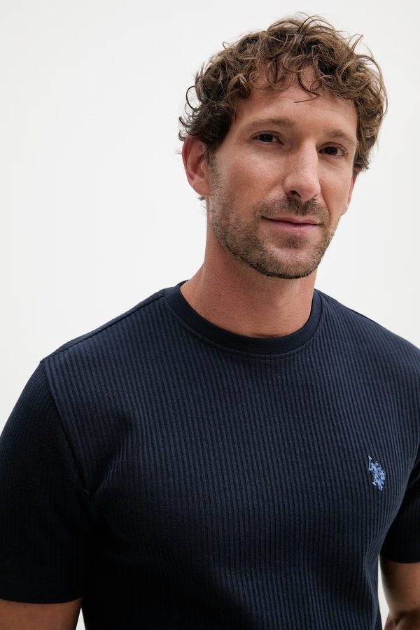 Футболка чоловіча бавовняна U.S. Polo Assn. RIB TEXTURE колір темно-синій фото 4