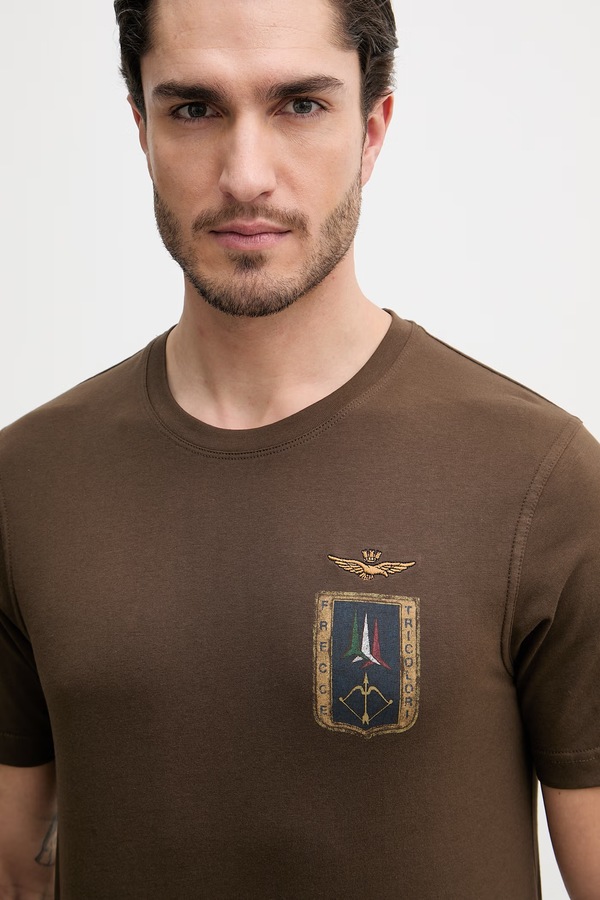 Бавовняна футболка Aeronautica Militare колір коричневий фото 4