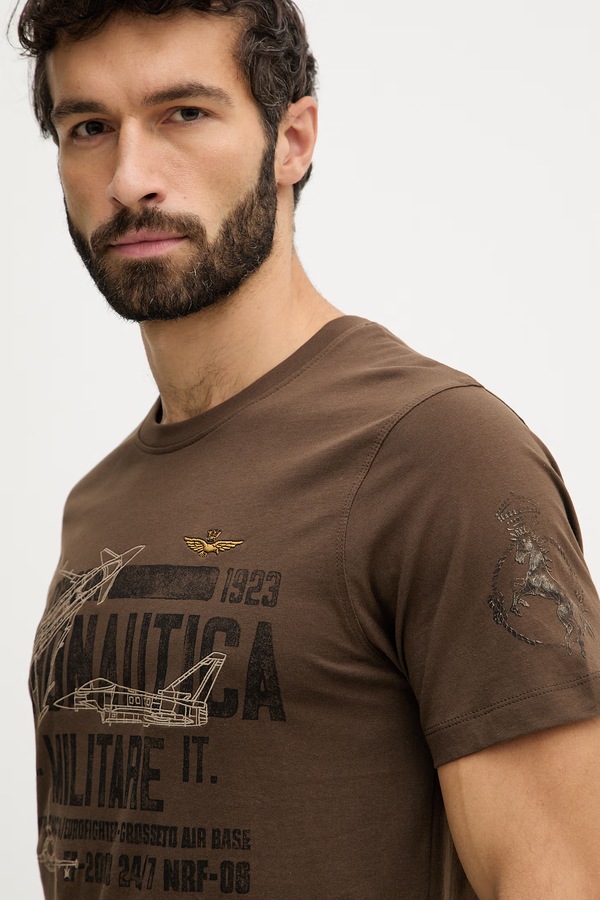 Бавовняна футболка Aeronautica Militare колір коричневий фото 4