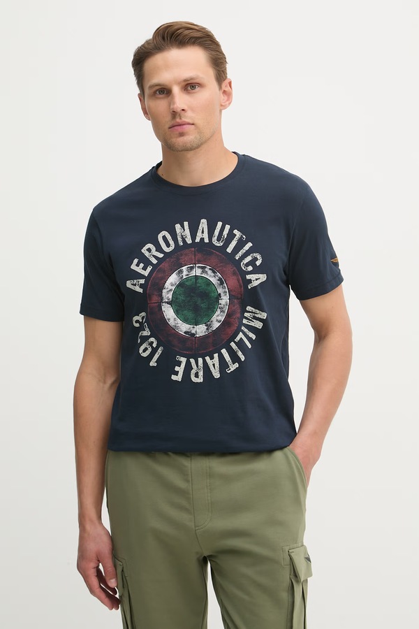 Бавовняна футболка Aeronautica Militare колір синій