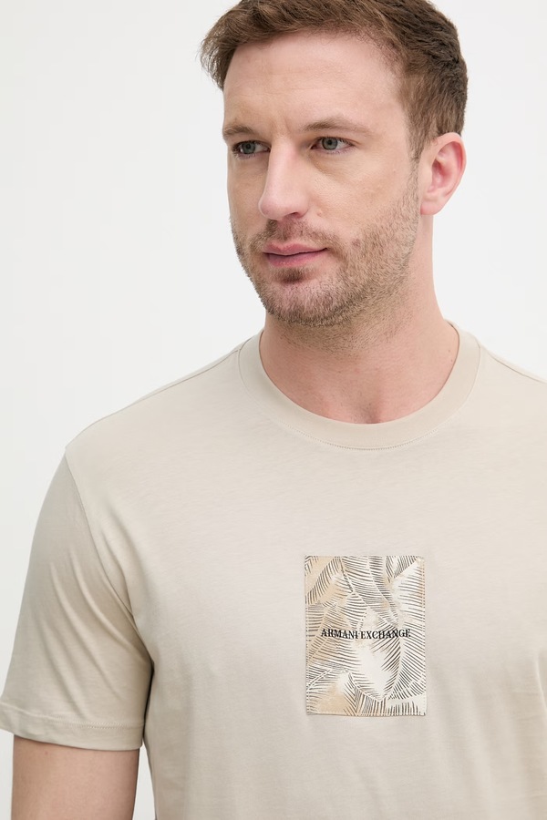 Футболка чоловіча бавовняна Armani Exchange колір бежевий фото 4