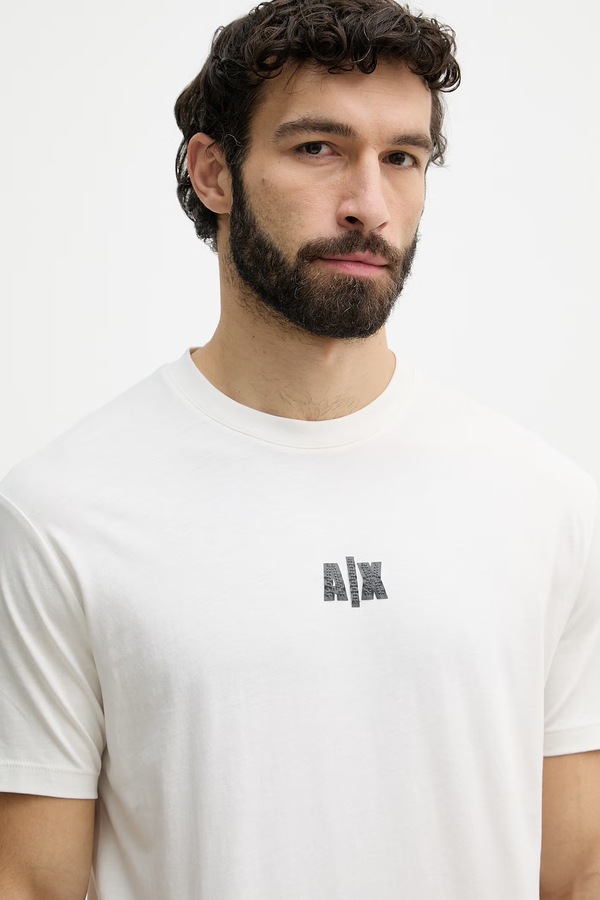 Футболка чоловіча бавовняна Armani Exchange колір бежевий фото 4