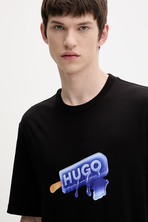 HUGO синя футболка чоловіча бавовняна HUGO Blue Noglasy фото 4