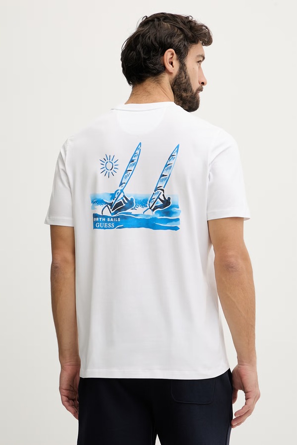 Футболка чоловіча бавовняна з еластаном Guess x North Sails колір білий