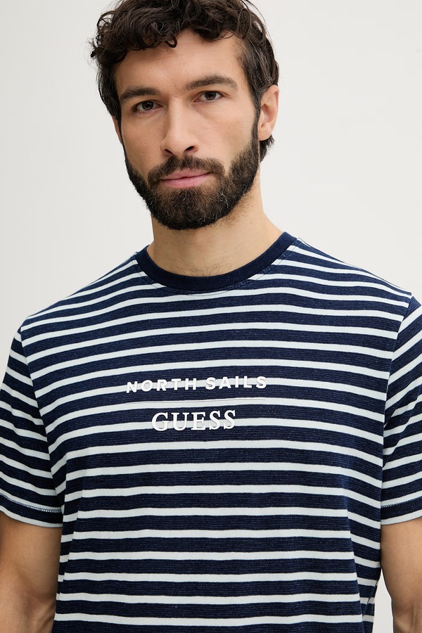 Футболка чоловіча бавовняна Guess x North Sails колір темно-синій фото 4