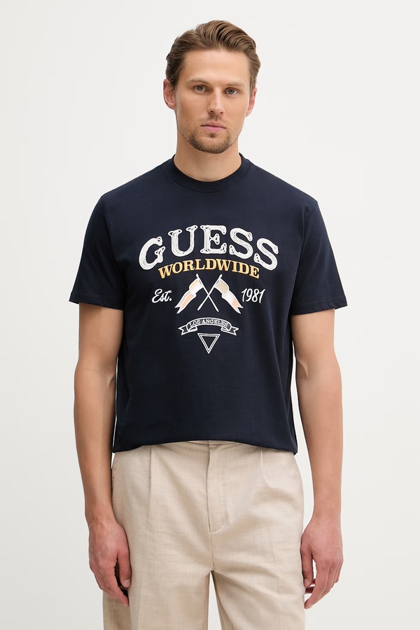 Футболка чоловіча бавовняна Guess колір темно-синій