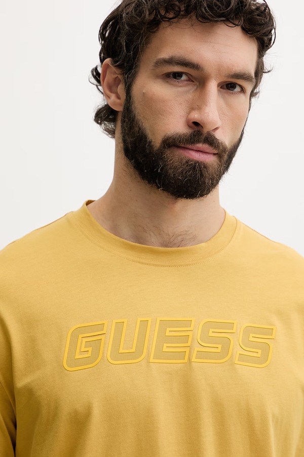 Бавовняна футболка Guess GUSTAVE колір жовтий фото 4
