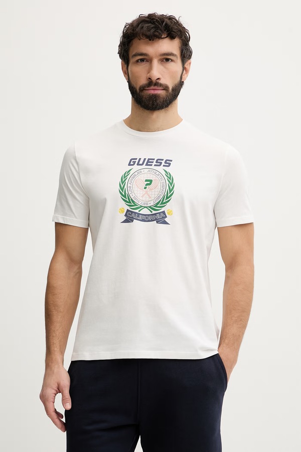 Футболка чоловіча бавовняна Guess DAVEN колір бежевий