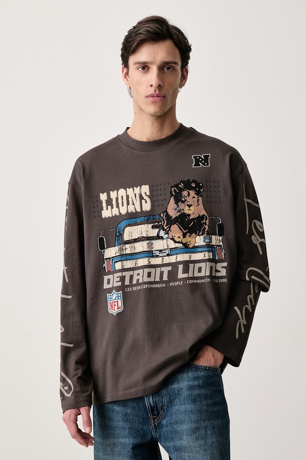 Лонгслів чоловічий бавовняний Les Deux x Detroit Lions колір сірий
