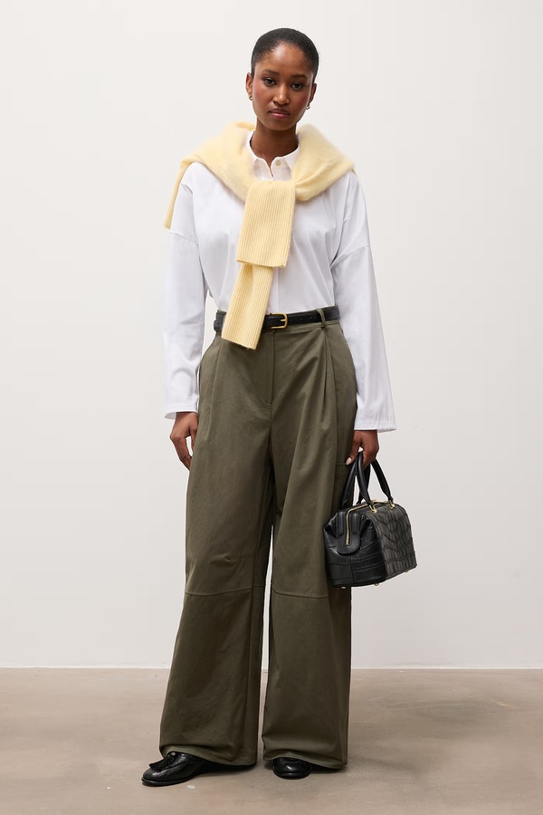 Брюки wide leg женские хлопковые Answear.LAB цвет зеленый