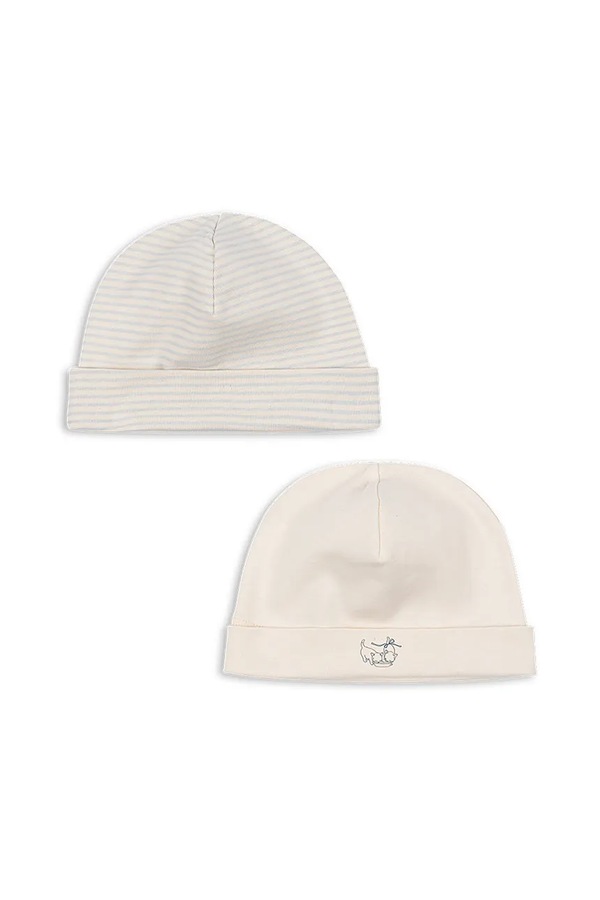 Бавовняна шапка для немовля Fanga Fontana FIO STRIPE 2 PACK BEANIE OCS 2-pack колір бежевий