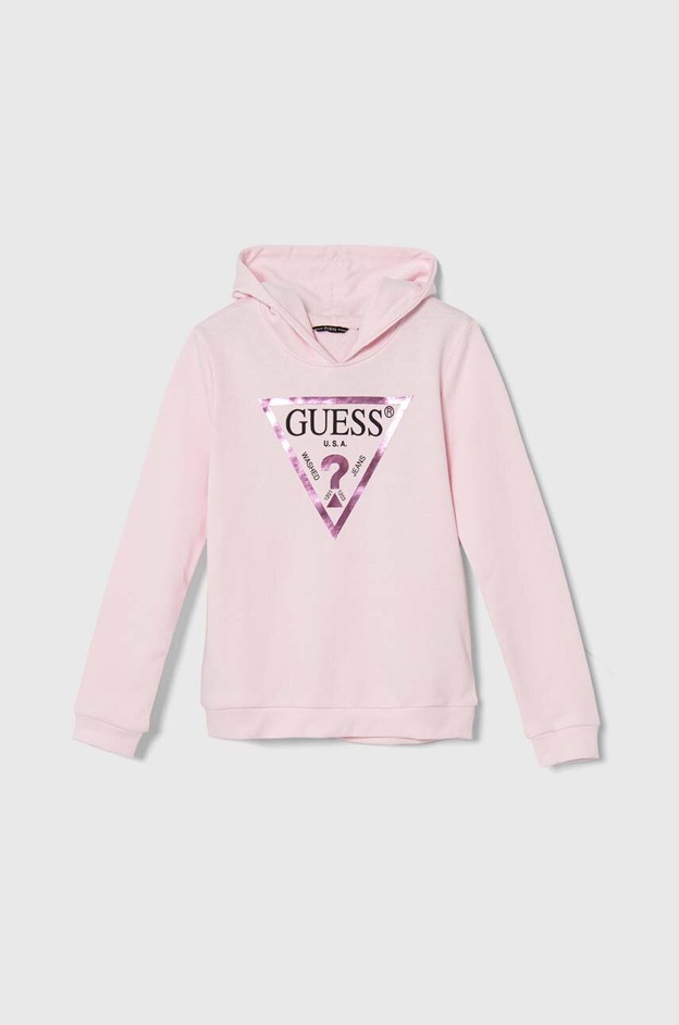 Guess hanorac de bumbac pentru copii culoarea roz, cu glugă, cu imprimeu, J83Q14 KAUG0