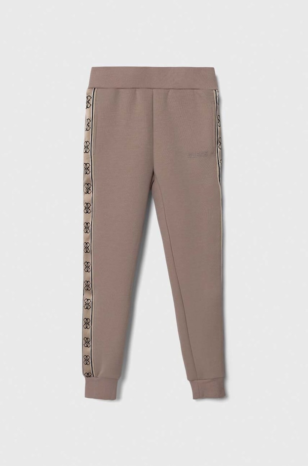 Guess pantaloni de trening pentru copii culoarea maro, modelator