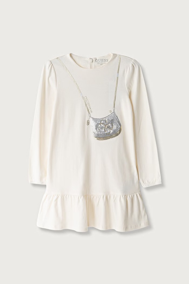 Guess Rochie babydoll din bumbac bej cu imprimeu K6BK05 K5934
