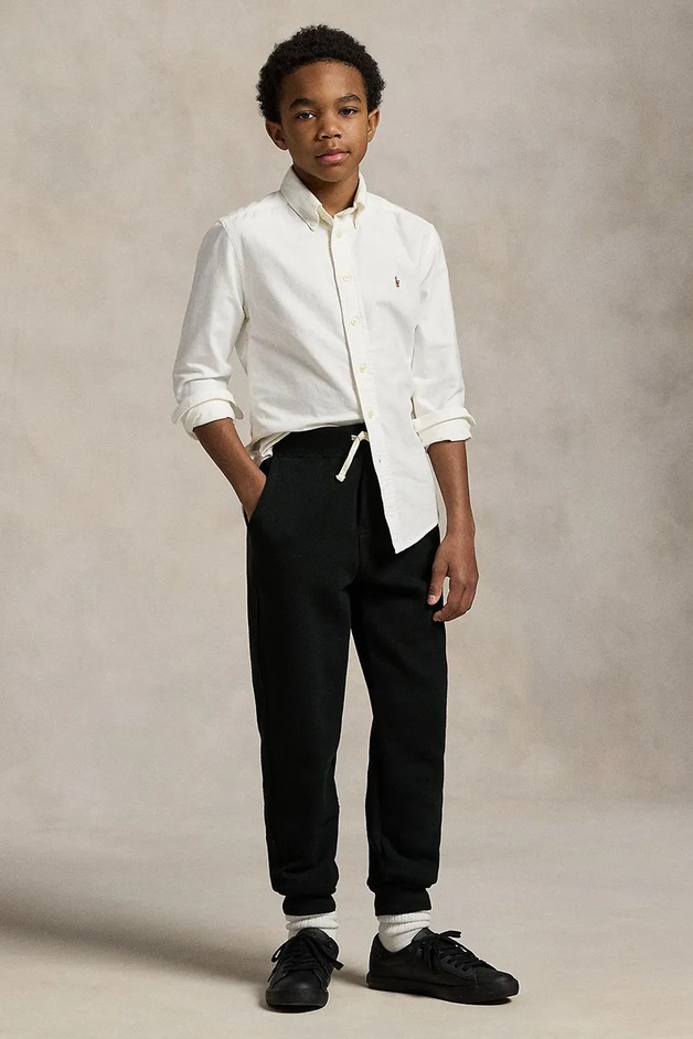 Polo Ralph Lauren pantaloni de trening pentru copii culoarea negru, neted