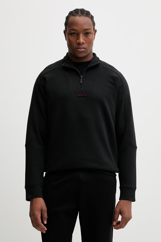 HUGO Bluză ATLAS HALF ZIP culoarea negru, cu imprimeu, 50557016