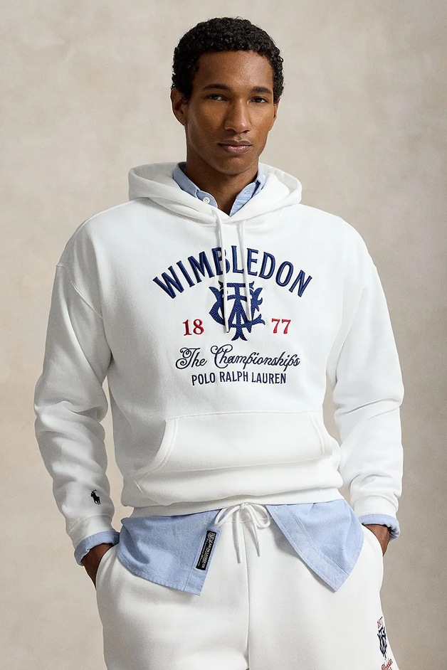 Polo Ralph Lauren Hanorac cu glugă pentru bărbați din bumbac Wimbledon alb 710B16068