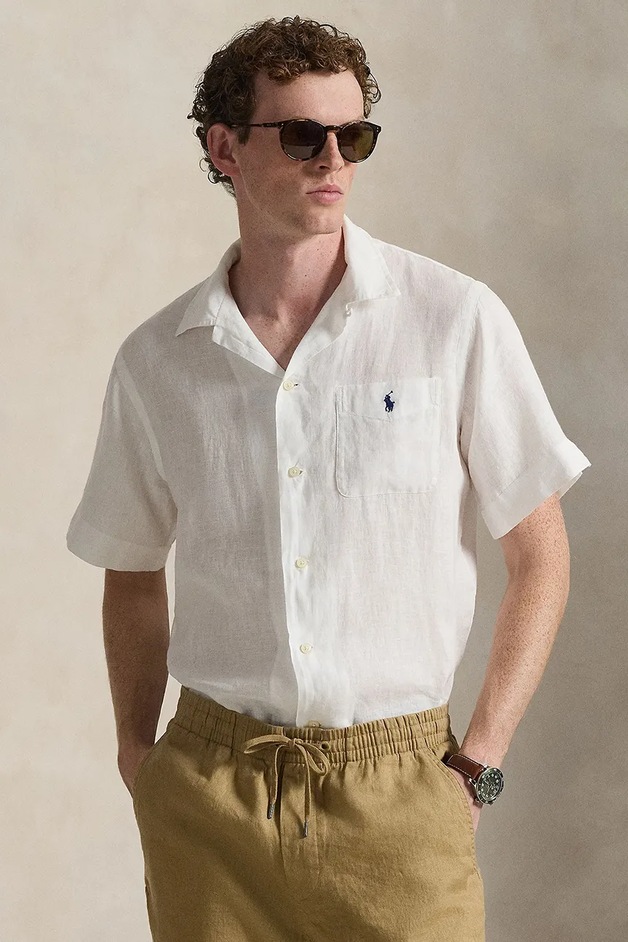 Polo Ralph Lauren Cămașă de in culoarea alb, regular, 710966421