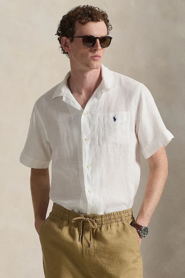 Polo Ralph Lauren Cămașă de in culoarea alb, regular, 710966421