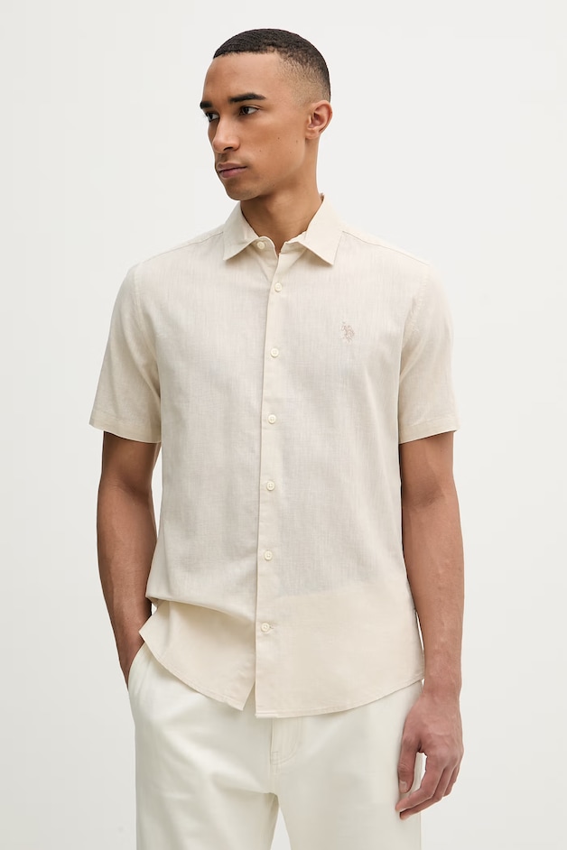 U.S. Polo Assn. cămașă safari bărbați cu in LINEN BLEND SS bej MUP3254-J54
