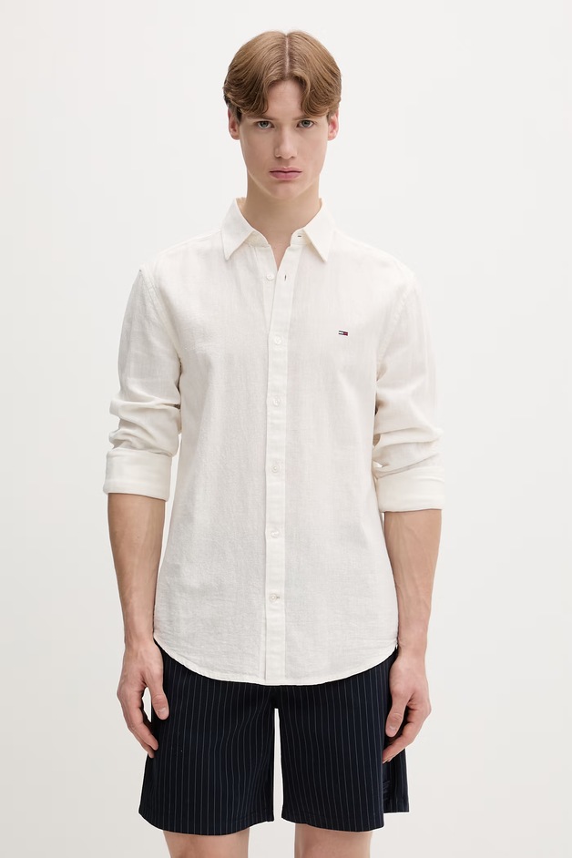 Tommy Jeans Cămașă pentru bărbați, cu in bej simplă DM0DM22761