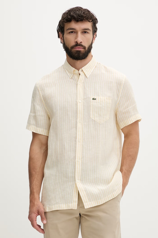 Lacoste Cămașă pentru bărbați, din in galbenă cu dungi CH8061