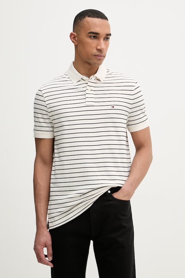 Tommy Hilfiger Polo bărbătesc din bumbac cu elastan bej MW0MW17770