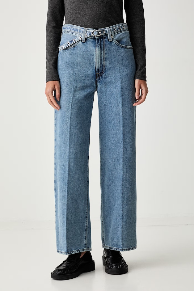 Levi's Blugi wide leg pentru femei RIBCAGE WL BELTED albaștri 005LK