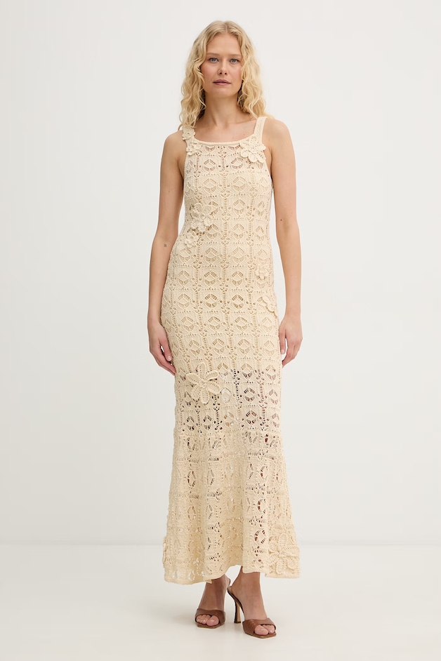 Pinko Rochie sirenă cu bumbac bej simplă 106862 A3B8