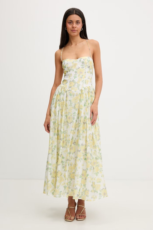 Bardot Rochie cu corset cu lyocell galbenă înflorată 59786DB5