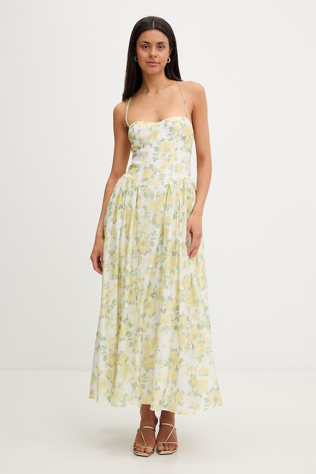 Bardot Rochie cu corset cu lyocell galbenă înflorată 59786DB5