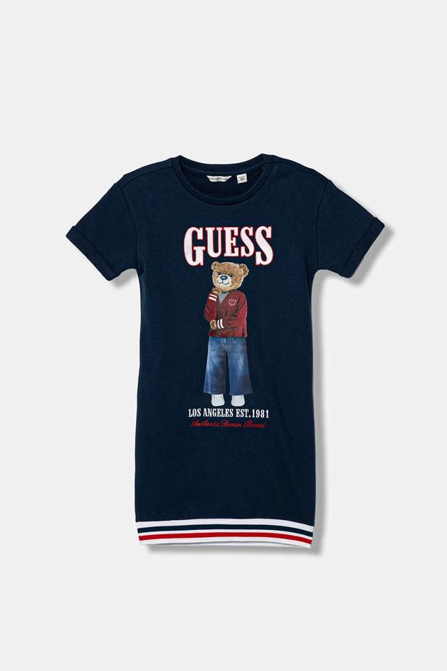Guess Rochie din bumbac pentru copii culoarea bleumarin, midi, drept, J6RK11 KAD74