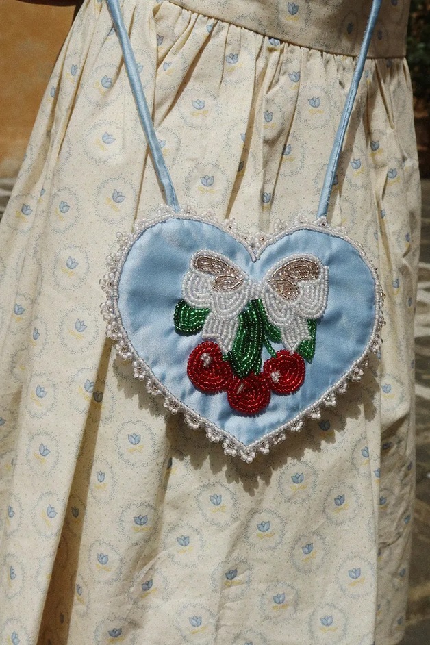 Konges Sløjd Geantă crossbody pentru copii BEADED HEART MINI PURSE albastră KS104686