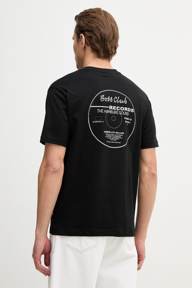 BOSS Orange Tricou din bumbac Te_BossClub culoarea negru, cu imprimeu, 50556033