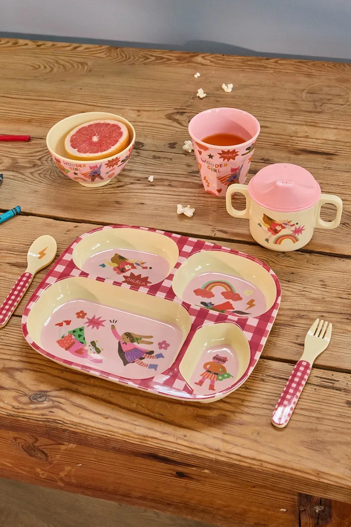 Rice zestaw obiadowy dla dziecka z melaminy 22,5 x 11 x 25 cm BABOX.4ZHEROI multicolor AA00