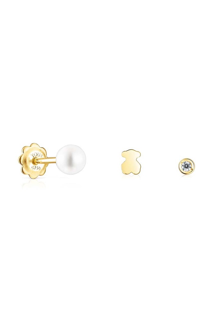 Pozlacené stříbrné náušnice Tous Pearl 3-pack pozlacení zlatá 1003596600