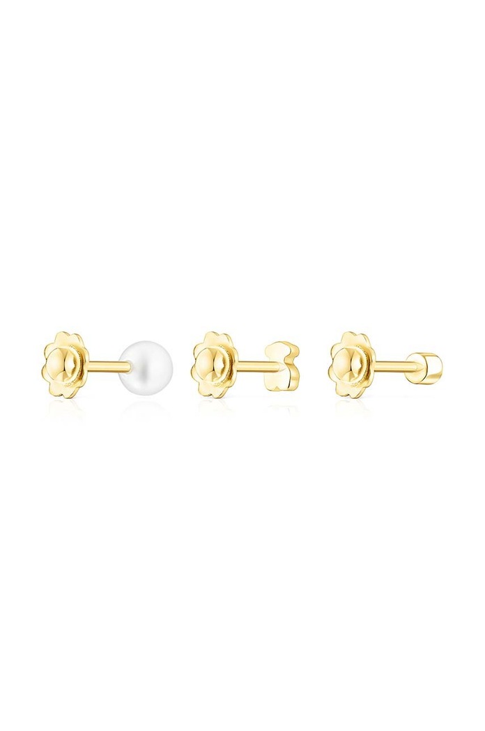Pozlacené stříbrné náušnice Tous Pearl 3-pack zlatá 1003596600