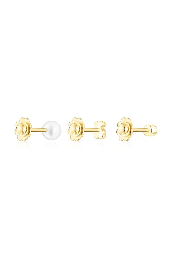 Pozlacené stříbrné náušnice Tous Pearl 3-pack zlatá 1003596600