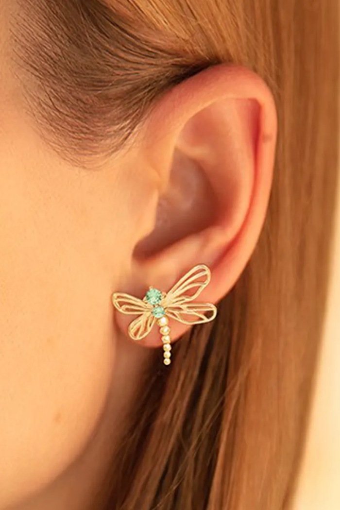 Pozlátené náušnice Lilou Dragonfly 182/22/KOL/AZU/ZIC/PO zlatá AA00