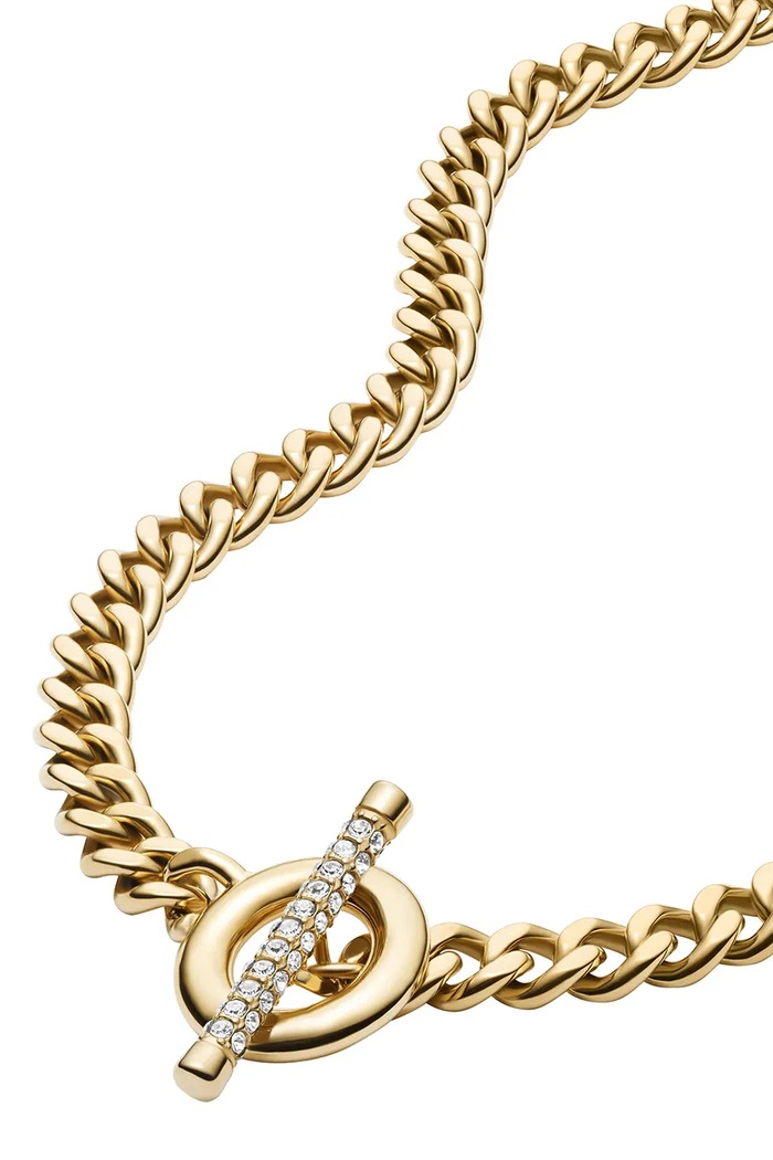 Fossil naszyjnik damski ze stali chirurgicznej z kryształem Carlie złoty JF04956710