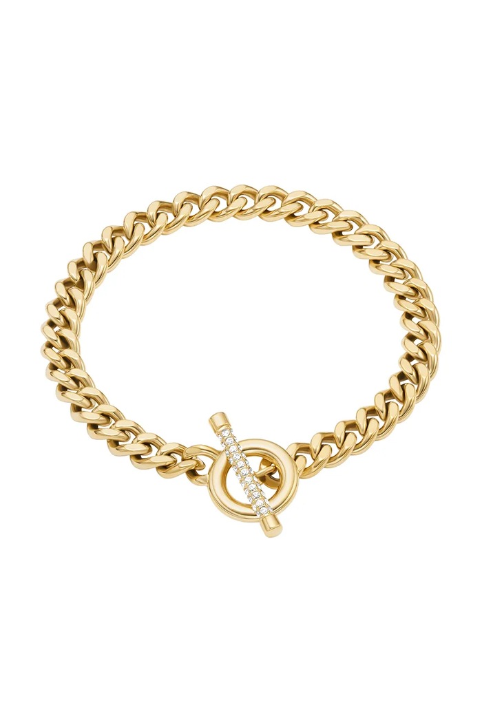 Fossil braccialetto da donna in acciaio chirurgico con cristallo Carlie oro JF04957710