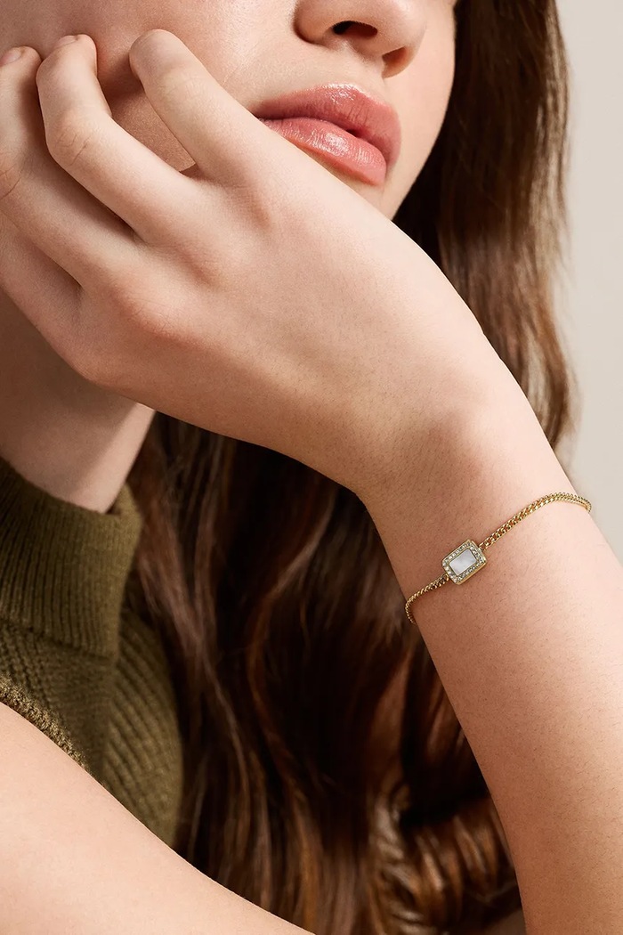 Bransoletka damska mosiężna z masą perłową Raquel Fossil JF04998710 złoty